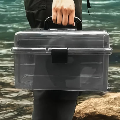 Large Capacity Fishing Gear Storage Box - Durable Black Transparent PE Tackle Organizer with Safety Lock