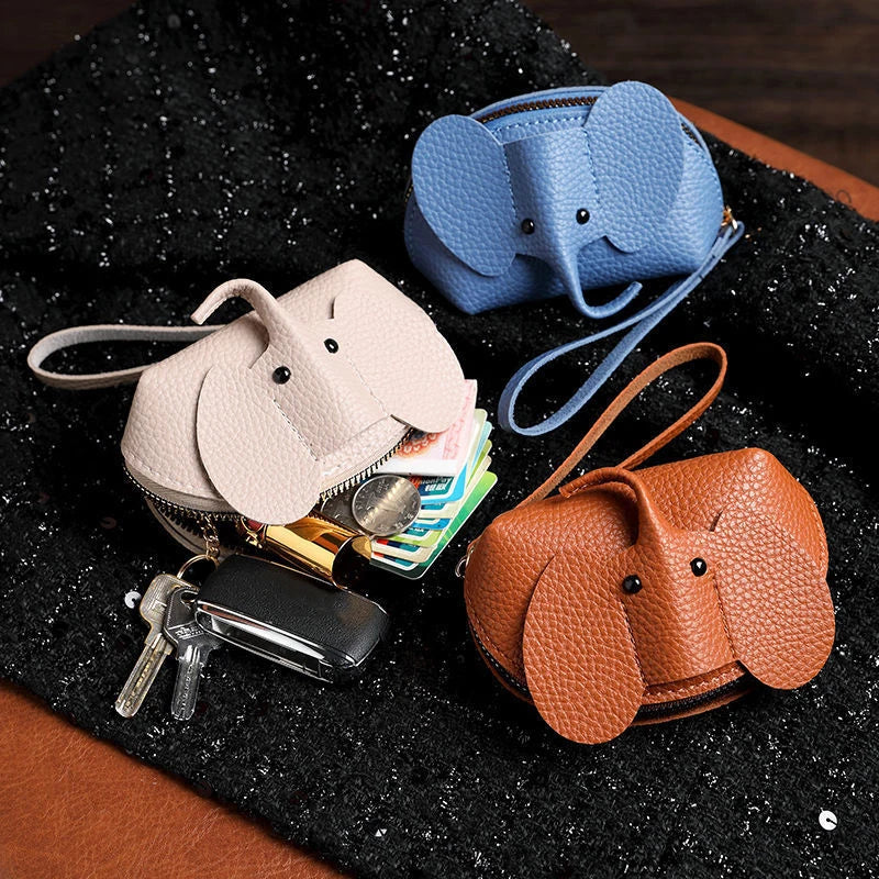PU Leather Elephant Coin Purse for Women – Multifunctional Money Bag with Key Ring & Zipper Storage Key Case