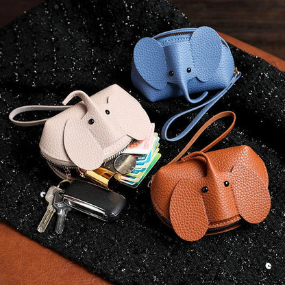 PU Leather Elephant Coin Purse for Women – Multifunctional Money Bag with Key Ring & Zipper Storage Key Case