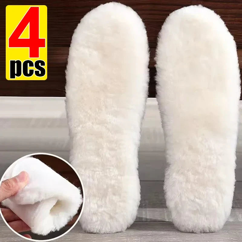 Unisex Sheepskin Wool Insoles — Natural Fur Winter Shoe Pads for Men, Women & Children