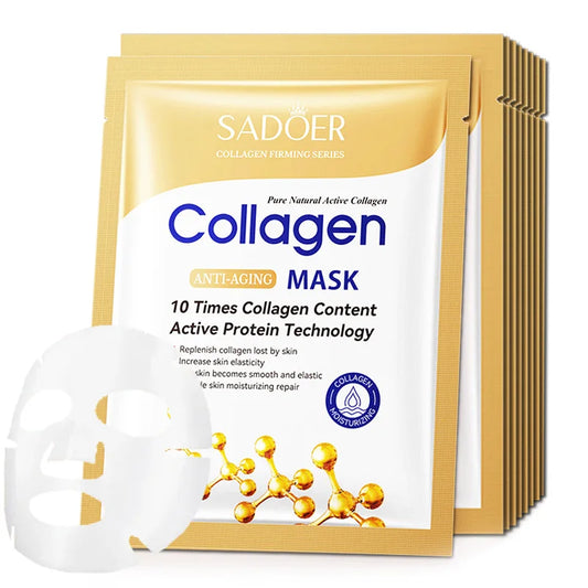 10PCS Anti-Wrinkle Collagen Face Masks – Moisturizing, Anti-Aging, Brightening Facial Sheet Masks