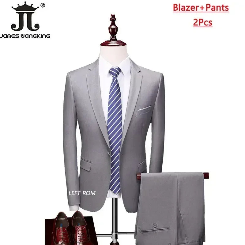 Men's 3 Piece Suit Set - Solid Color Formal Business Jacket Vest Pants Wedding Groom Party Tuxedo Outfit M-6XL