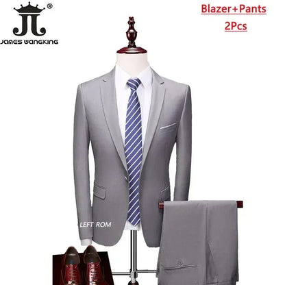 Men's 3 Piece Suit Set - Solid Color Formal Business Jacket Vest Pants Wedding Groom Party Tuxedo Outfit M-6XL