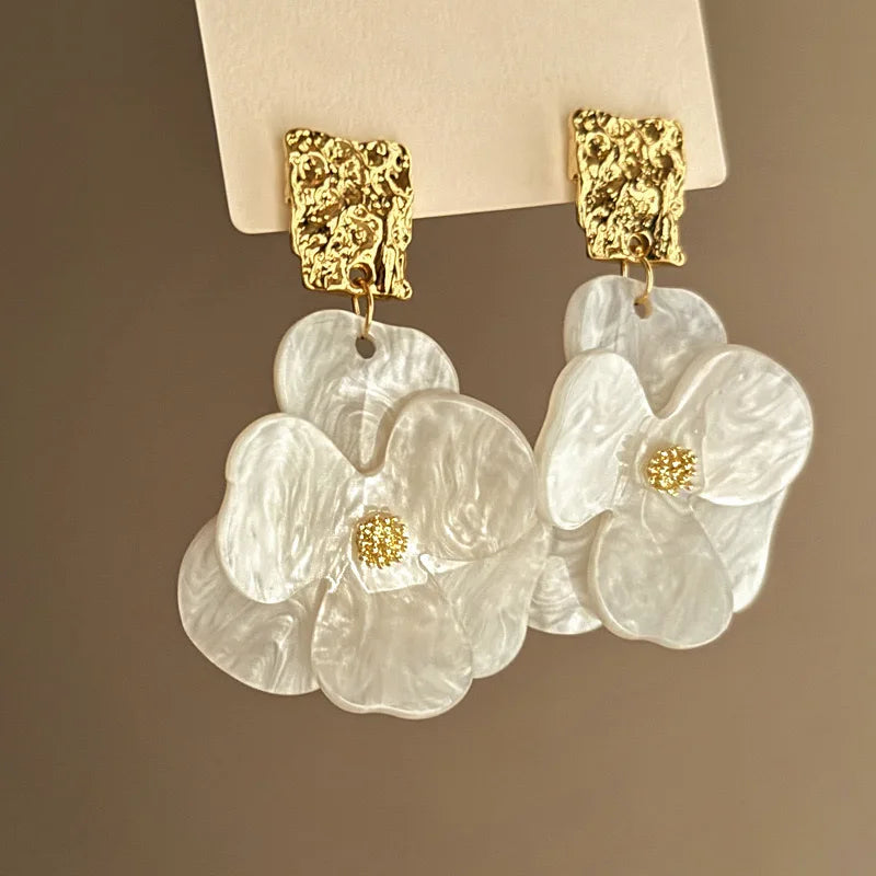 Vintage Acrylic Flower Dangle Earrings – Luxury Alloy Pendant Jewelry for Women