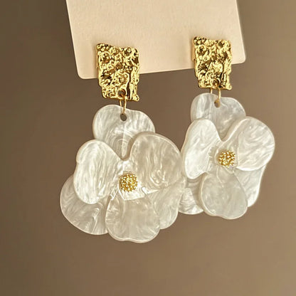 Vintage Acrylic Flower Dangle Earrings – Luxury Alloy Pendant Jewelry for Women