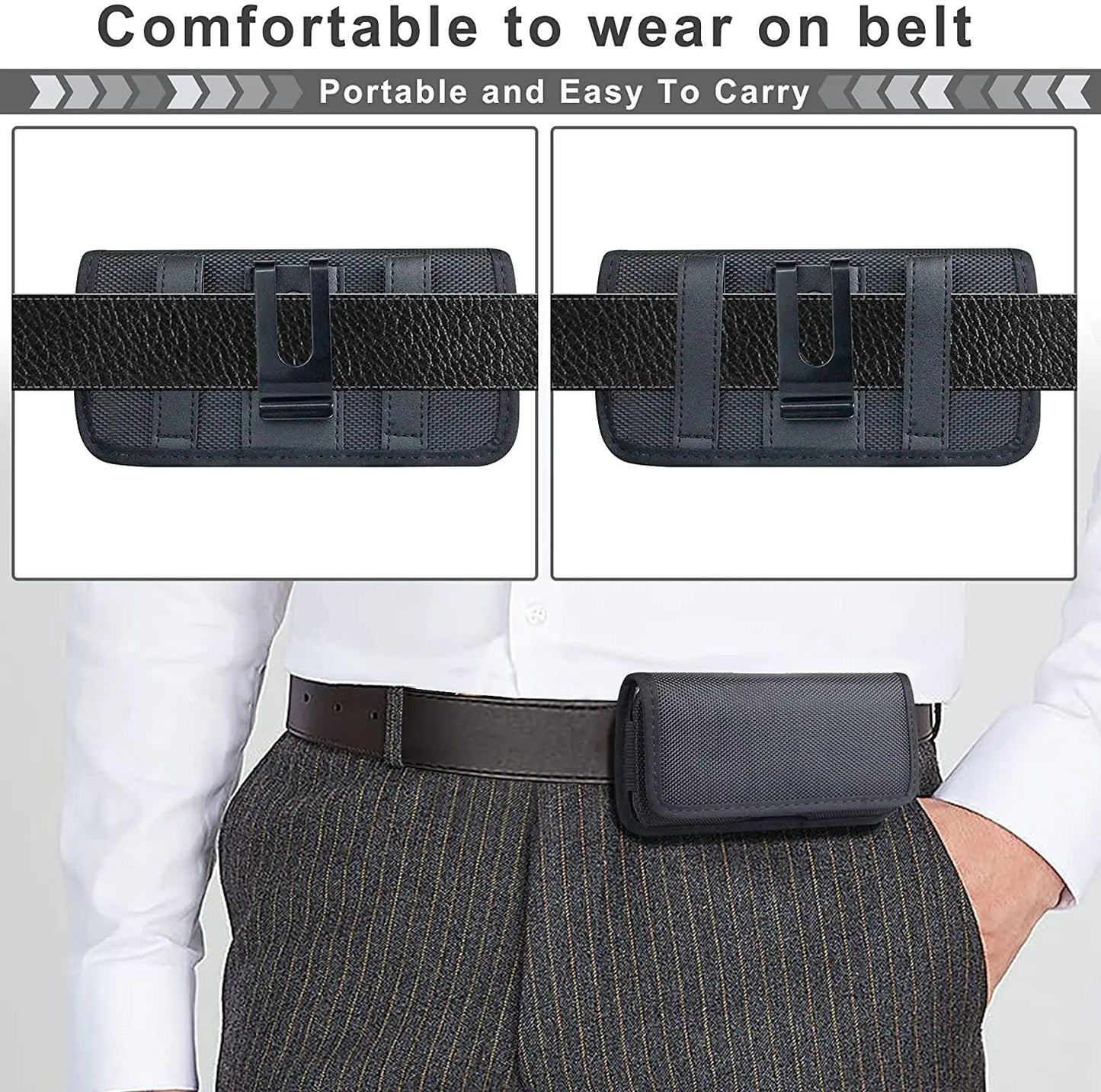 Nylon Phone Holster with Belt Clip – Waist Bag Carrying Case for iPhone 13/12/11/X/XR & Samsung Galaxy S22/S21/S20