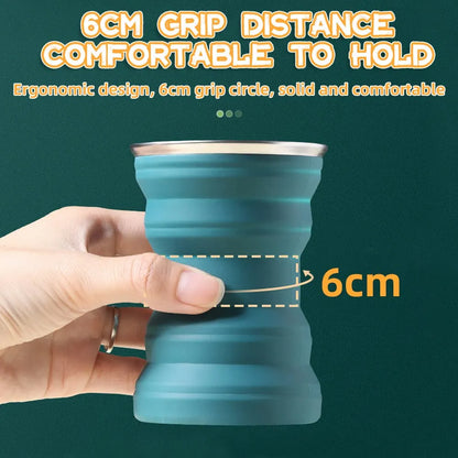 Portable Silicone Foldable Cup – Heat Resistant Collapsible with Lanyard – Lid and Folding Storage Travel Mug for Hot Water