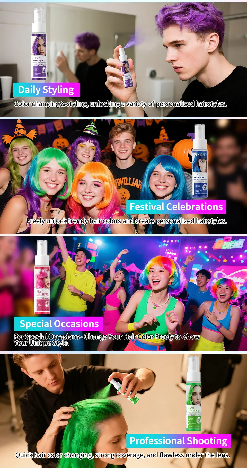 Temporary Hair Color Spray – 30ml DIY Hair Dye for Halloween, Parties & Instant Styling