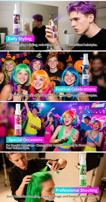 Temporary Hair Color Spray – 30ml DIY Hair Dye for Halloween, Parties & Instant Styling