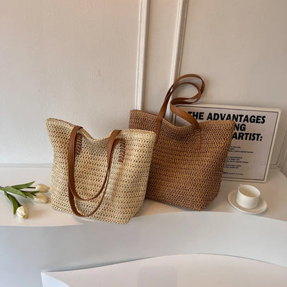 Women’s Hand-Woven Straw Shoulder Bag – Bohemian Summer Beach Tote & Travel Shopper 2025 Fashion Weave Handbag