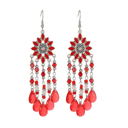Bohemian Water Drop Tassel Earrings - Vintage Crystal Bead Long Dangle Jewelry for Women