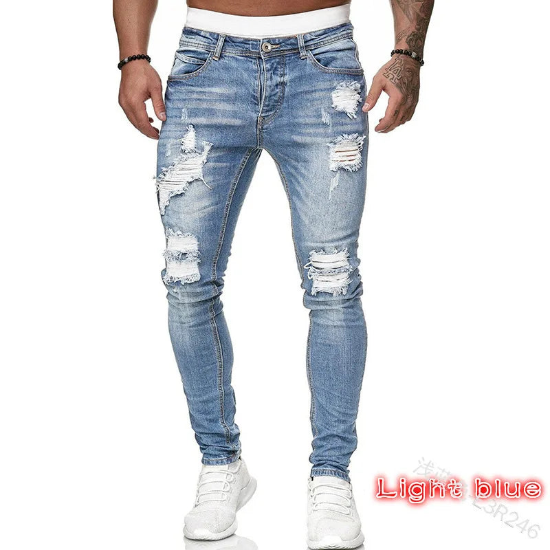 Men’s Retro Washed Stretch Denim Jeans – Slim Fit Zipper Casual Skinny Pencil Pants, Plus Size