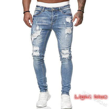 Men’s Retro Washed Stretch Denim Jeans – Slim Fit Zipper Casual Skinny Pencil Pants, Plus Size