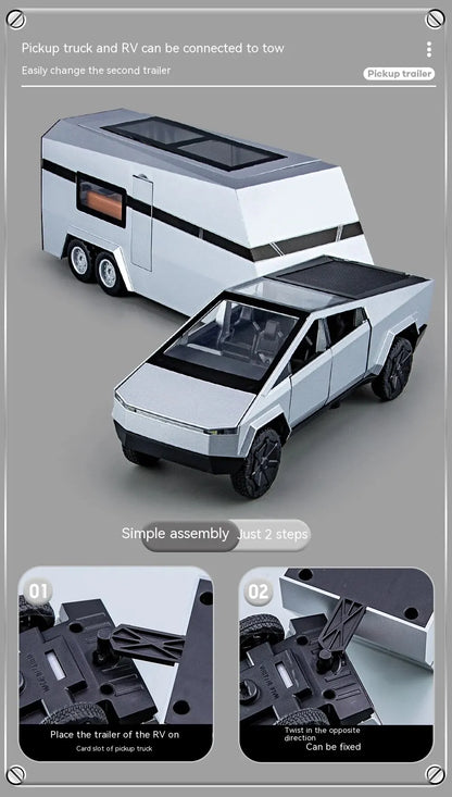 1:32 Cybertruck Diecast Toy Truck for Boys – Silver Pickup with Sound & Light, Metal Model Car for Kids Age 3+