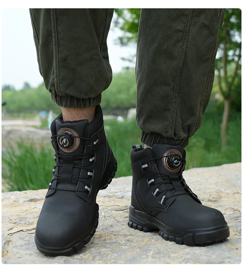 2024 Fashion Waterproof Security Work Boots – Protective Leather, Anti-Smash & Anti-Puncture Industrial Safety Shoes