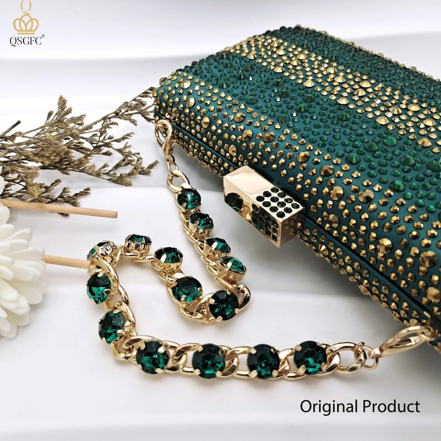 Women’s Green Rhinestone Shoe & Bag Set - Italian Luxury Style Wedding & Party Accessories