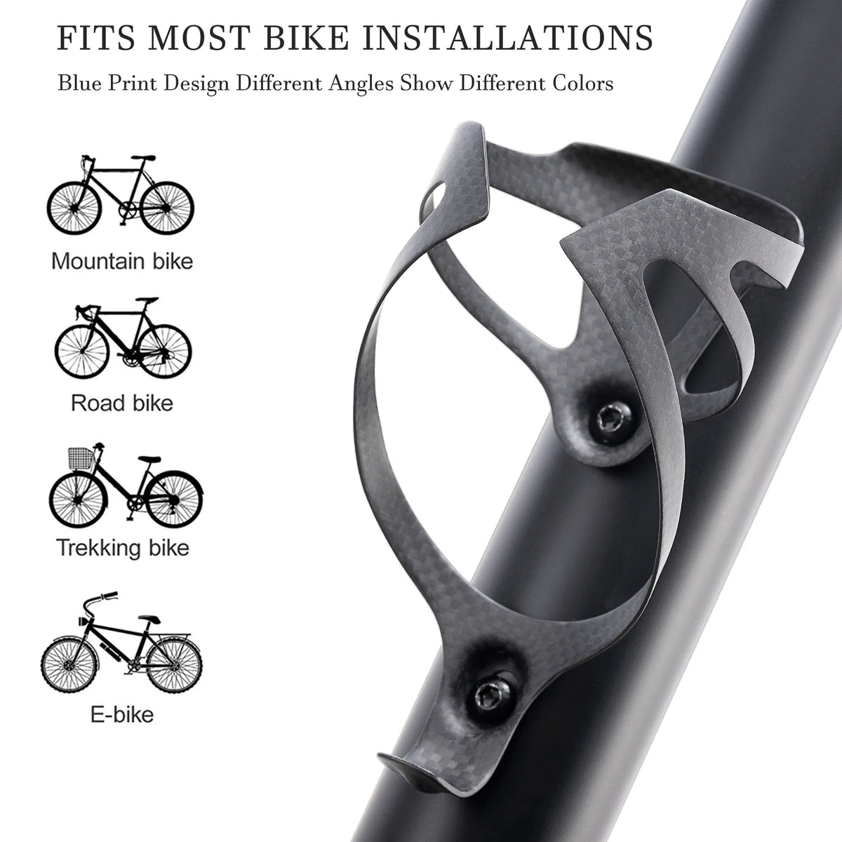 3K Carbon Fiber Bicycle Water Bottle Cage: Matte Black Holder for MTB and Road Bikes, Lightweight (16±2g), No Logo