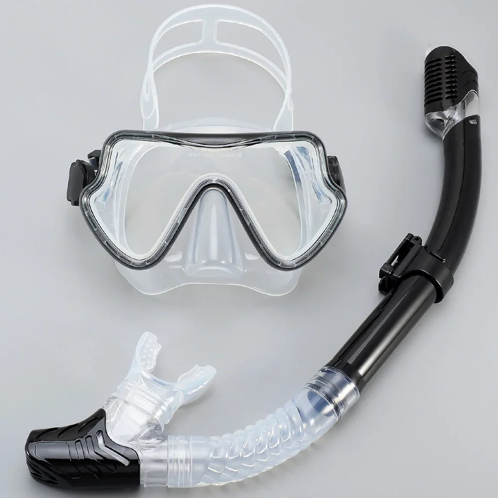 Tempered Glass Diving Mask & Snorkel Set - Panoramic Adult Scuba & Swimming Snorkeling Gear