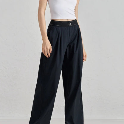 Women’s Summer Sports Yoga Pants – Wide Leg, Elastic Waist, Quick-Dry Black Fitness Trousers