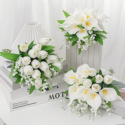 5PCS White Artificial Calla Lily Flowers – Silk Tulip Bouquet for Wedding, Home Decor & DIY Crafts