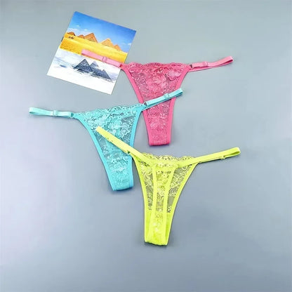 Women's Sexy Lace Thong Set - 3-Piece Sheer G-String Low Waist Plus Size Lingerie