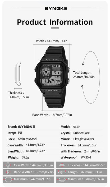 SYNOKE Men's Military Digital Sports Watch – Waterproof Luminous Chronograph Electronic Wristwatch