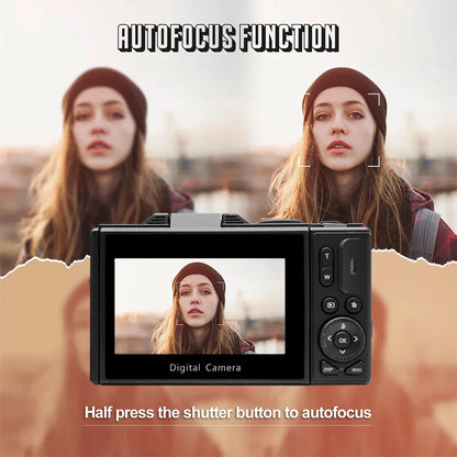 4K Digital Camera – 64MP Compact Photography & Vlogging Camera with 18X Digital Zoom, 3'' 180° Flip Screen & Flash