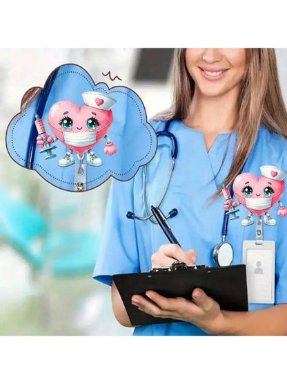 Cute Nurse Retractable Badge Holder - Acrylic Medical ID Clip Reel for Doctors, RN & LPN Staff