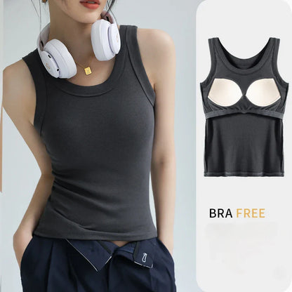 Modal Ribbed Camisole with Padded Bust - Women's Sleeveless Undershirt for Summer - Solid Color Outerwear, Concealing Side Cleavage - Style C4875