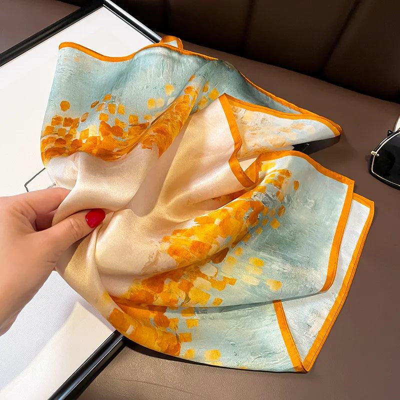 New 2024 Pashmina Scarf – 100% Mulberry Silk Small Shawl, Summer Beach Poncho, Women’s Hijab, Bandana & Kerchief 53x53cm