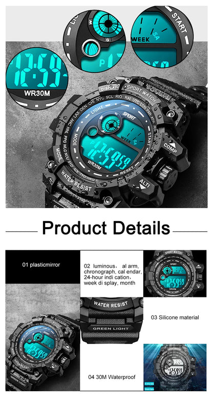 New Men's LED Digital Watches – Luminous, Waterproof Sport Watch for Men, Date Army Military Clock Relógio Masculino