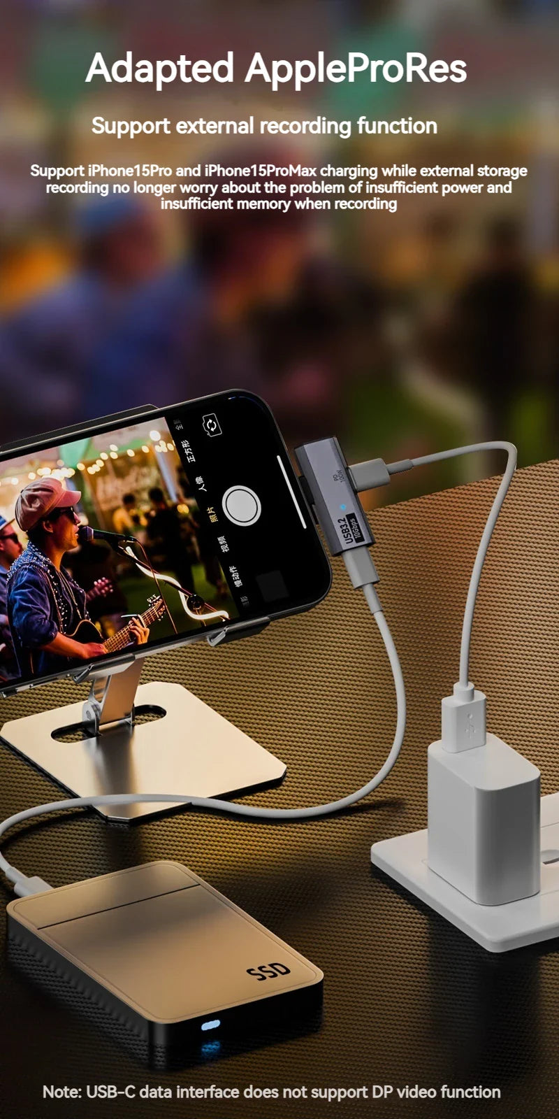 100W USB-C OTG Adapter – Type-C Converter for Fast Charging & 10Gbps Data Transfer, Compatible with Phone, Tablet, MacBook & Earphones