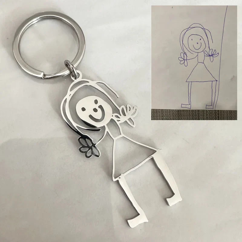 Personalized Children’s Drawing Keychain – Custom Kids Artwork Photo & Logo Car Keyring Gift