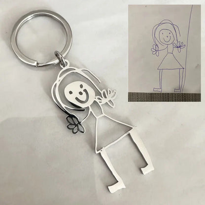 Personalized Children’s Drawing Keychain – Custom Kids Artwork Photo & Logo Car Keyring Gift