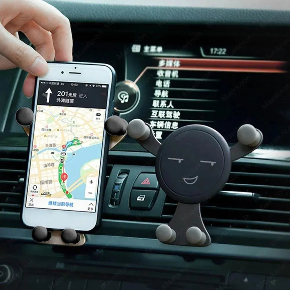 Gravity Car Phone Holder – Air Vent Clip with Smile Face Bear, Mobile Stand for iPhone, Samsung, and GPS Devices