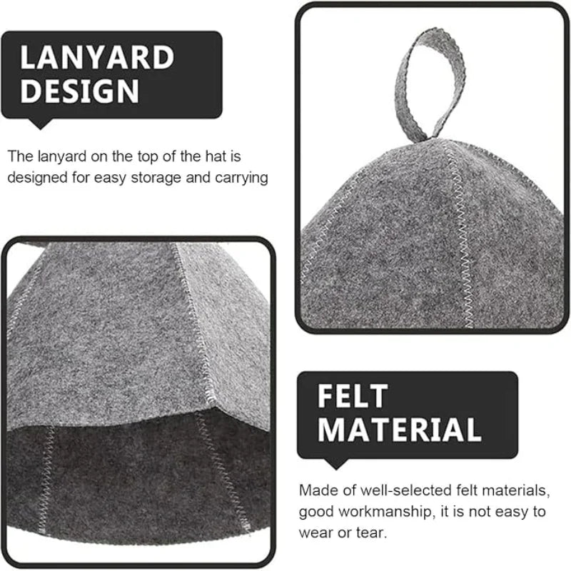 Felt Sauna Hat — Steam Cap for Men & Women, Home and Steam Room Sauna Accessory