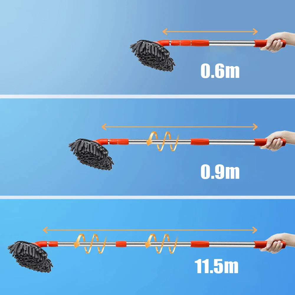 Chenille Foam Car Washer Mop Brush - Stretching Handle Set for Windshield, Roof, Window Cleaning Maintenance - Auto Care Accessories