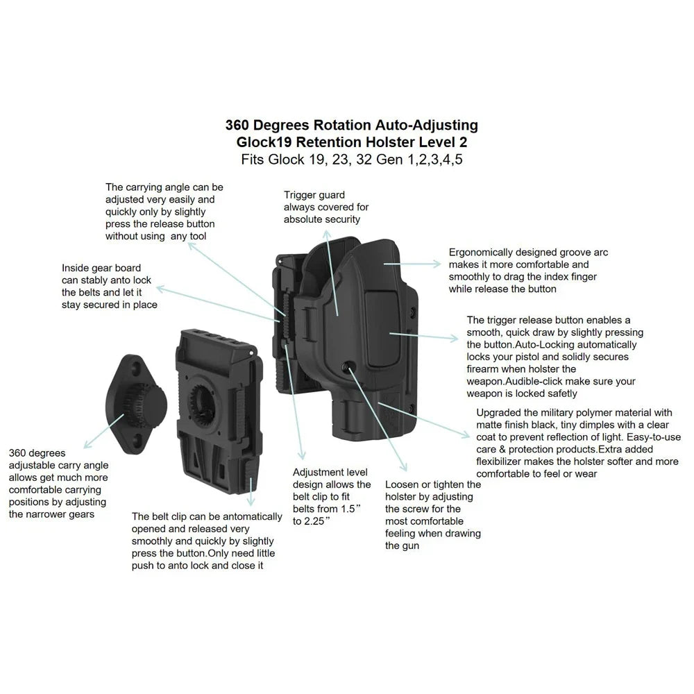 360° Rotating Tactical Holster - Universal Pistol Holder for Sig P320 SP2022 P226 Beretta PX4 Glock 17 19 23