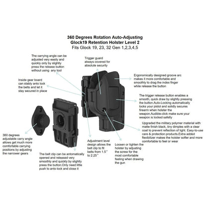 360° Rotating Tactical Holster - Universal Pistol Holder for Sig P320 SP2022 P226 Beretta PX4 Glock 17 19 23