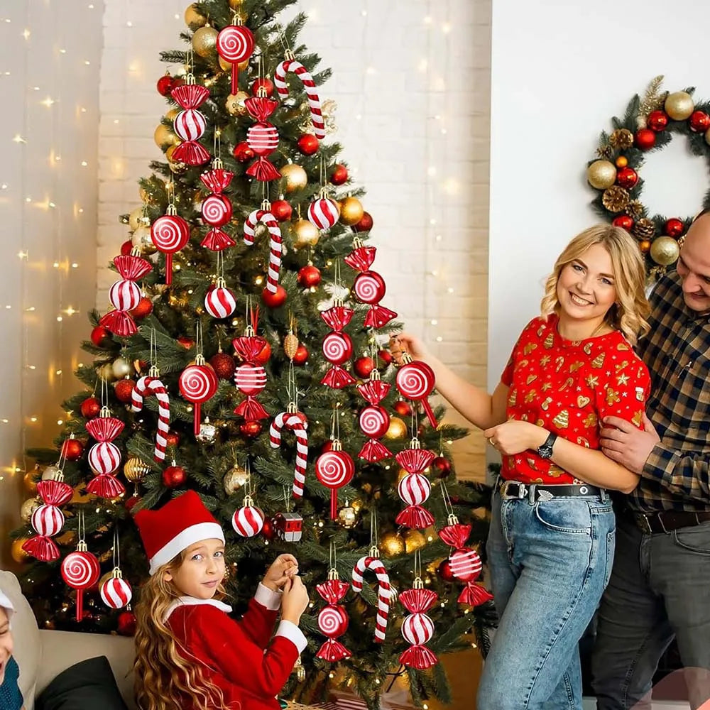 Christmas Candy Decorations – Red & Gold Candy Canes and Pine Cones for Xmas Tree and Home Decor 2025