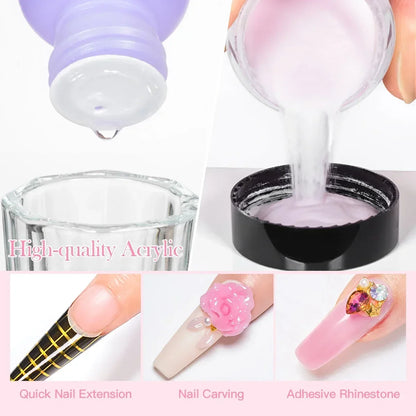 FOUR LILY Acrylic Nail Kit - Acrylic Powder, Liquid & Brush Set for Nail Extensions and Manicure