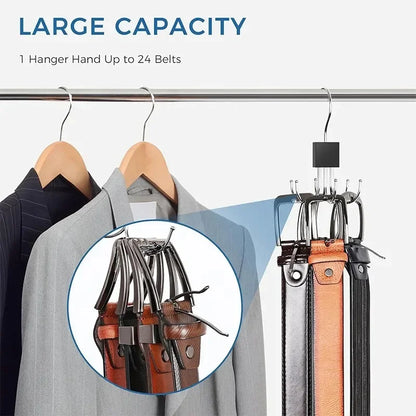 360° Rotating Metal Belt Hanger — Durable Organizer for Belts, Scarves, Bras & Ties, Home & Dorm Storage