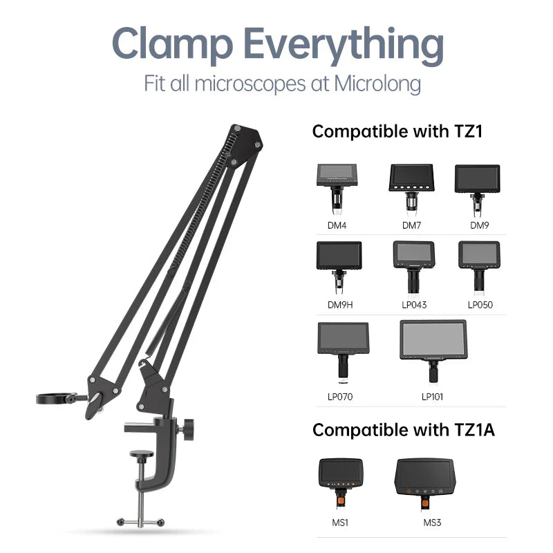 RIEVBCAU Flexible Microscope Arm Stand – Adjustable Metal Bracket Mount for DM4, DM7, DM9, MS1, MS3 Models