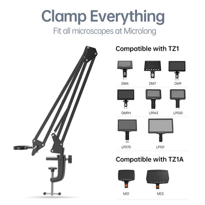 RIEVBCAU Flexible Microscope Arm Stand – Adjustable Metal Bracket Mount for DM4, DM7, DM9, MS1, MS3 Models