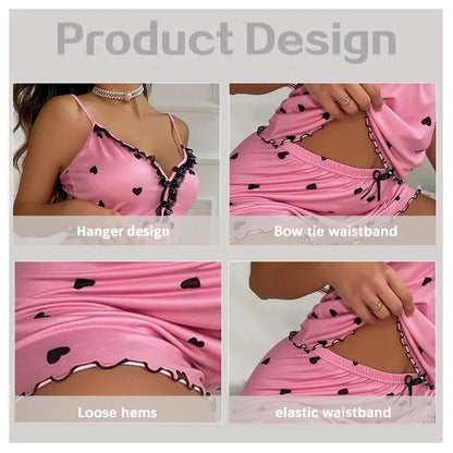 Summer Sexy Two-Piece Women's Pajama Set: Deep V-Neck Tops and Shorts Pajama Suit for Ladies Nightwear
