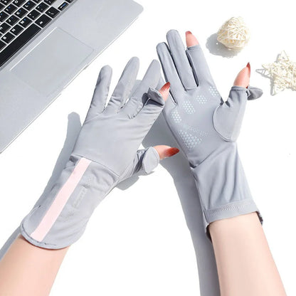 Summer Sunscreen Gloves: Women's Thin Ice Silk Anti-Ultraviolet Touch Screen Driving & Riding Non-Slip Breathable Gloves