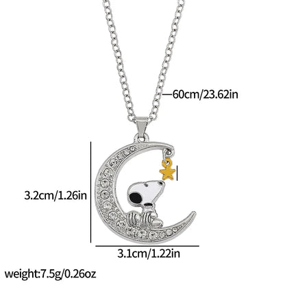 Snoopy & Woodstock Pendant Necklace - Cute Enamel Rhinestone Kawaii Jewelry for Women & Teens