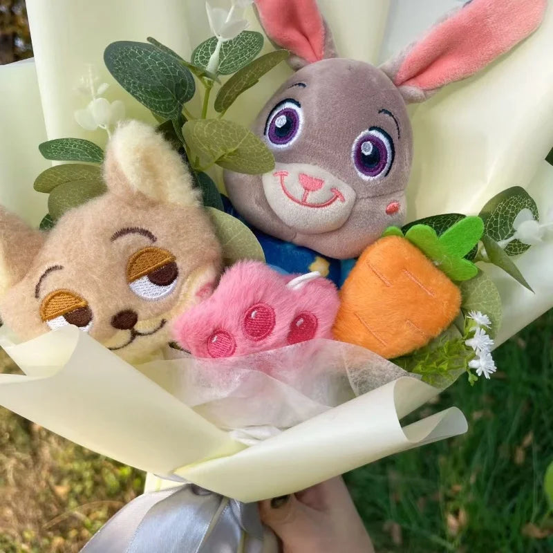 Zootopia Plush Dolls – Judy Hopps & Nick Wilde Handmade Plush Bouquet, Creative Gift for Christmas, Birthday & Valentine’s Day