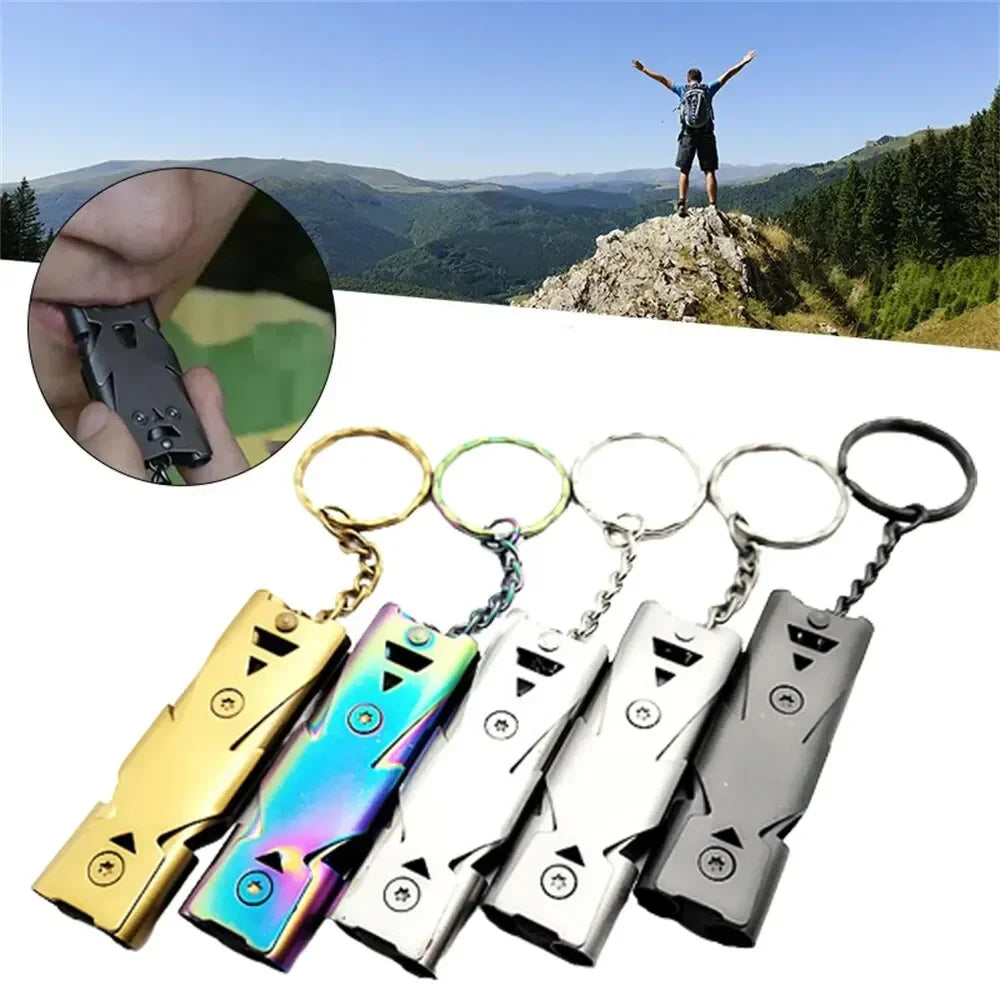 Double Pipe Whistle Keychain – High Decibel Outdoor Survival Emergency Tool