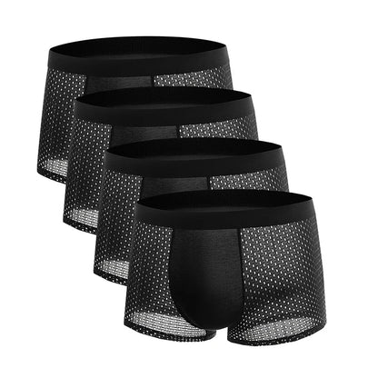 Men’s Ice Silk Mesh Boxer Shorts (4-Pack) – Plus Size Breathable Summer Underwear, Soft Solid Sexy Cooling Men’s Boxers Briefs Set
